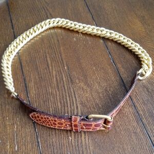 🚨B2G1 AXCESS Brown Gold Chain Animal Print Leather Italian Made Belt